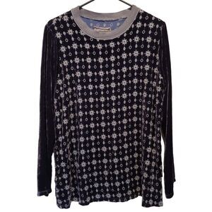 Johnny Was blue velvet embroidered long sleeve top womens M oversized rayon silk